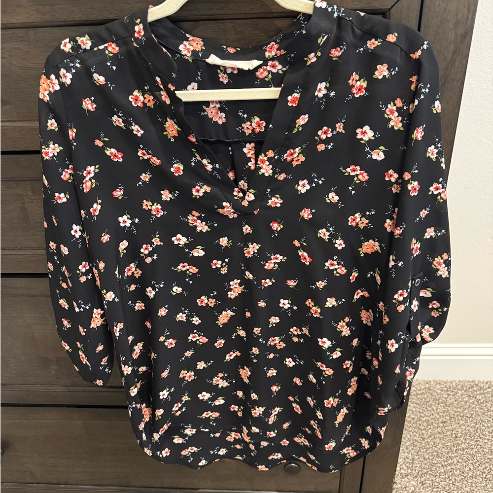 Lush Black Floral Blouse